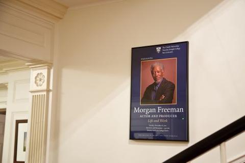 Framed Morgan Freeman, Chubb Fellowship event ad