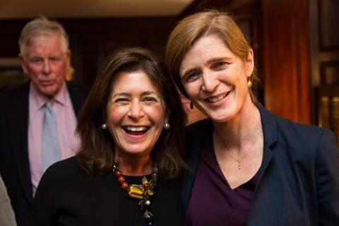 Samantha Power poses with guest at Chubb Fellowship reception
