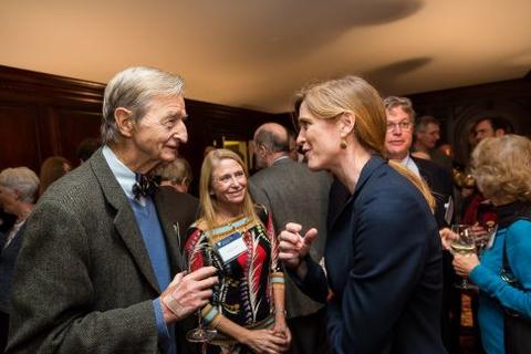 Samantha Power speaks with guests at Chubb Fellowship reception