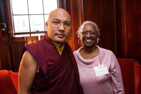 Ogyen Trinley Dorje poses with Timothy Dwight Fellow at Chubb Fellowship reception
