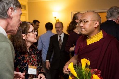 Ogyen Trinley Dorje speaks with guests at Chubb Fellowship reception
