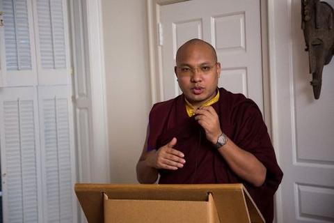 Ogyen Trinley Dorje addresses guests at Chubb Fellowship reception