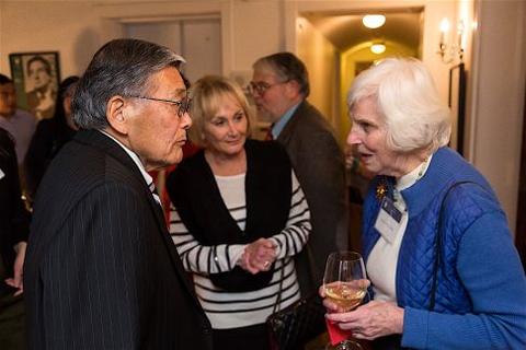 Norman Mineta with College Fellows at Chubb Fellowship reception at Timothy Dwight College