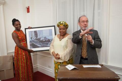 Chubb Fellowship gifts are presented by Jeff Brenzel to Leymah Gbowee