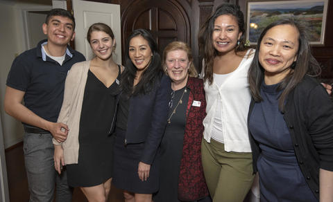 Michelle Kwan poses with Mary Lui and Timothy Dwight College Staff
